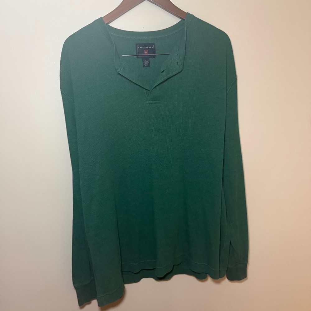 Saddlebred Mens XL Green Long Sleeve Henley Shirt Casual Soft Cotton Blend
